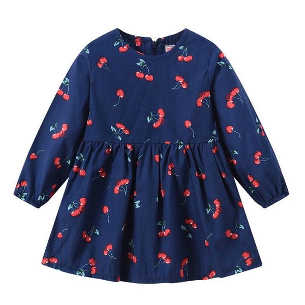 

baby girls long sleeve cherry print dress casual zipper bohemian lovely princess dress summer 2019 roupa menina, Red;yellow