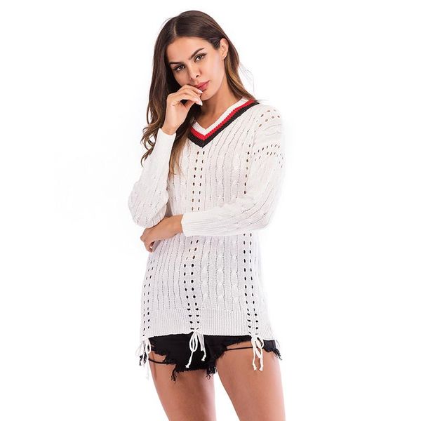 

autumn panelled hollow out girls clothing slim pullover female sweaters fashion women v neck sweaters spring, White;black