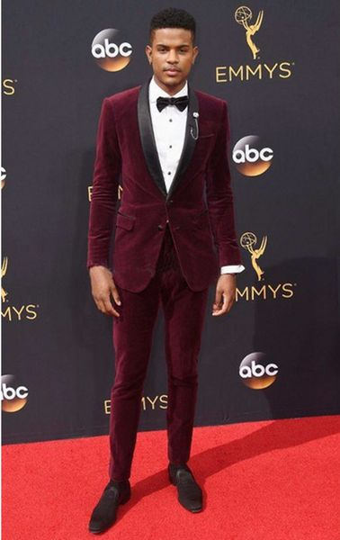 

velvet groom tuxedos burgundy men wedding tuxedos black lapel popular men dinner/darty jacket blazer suit custom made(jacket+pants+tie) 1128, Black;gray
