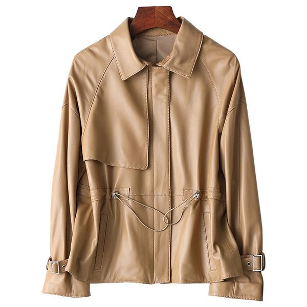 

ladies genuine leather jacket sheepskin coat real sheep jacket women motorcycle casual spring autumn female outerwear plus size, Black