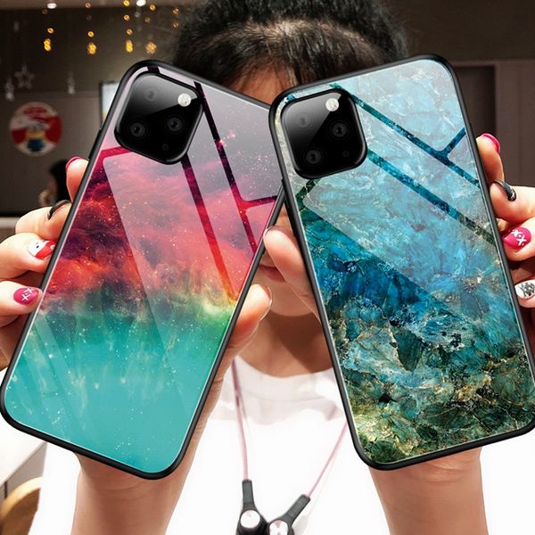 

Bling tempered gla back ca e tpu pc hard ca e for new iphone 11 11 pro 11 pro max 2019 fa hion colorful cell phone kin cover 50pc