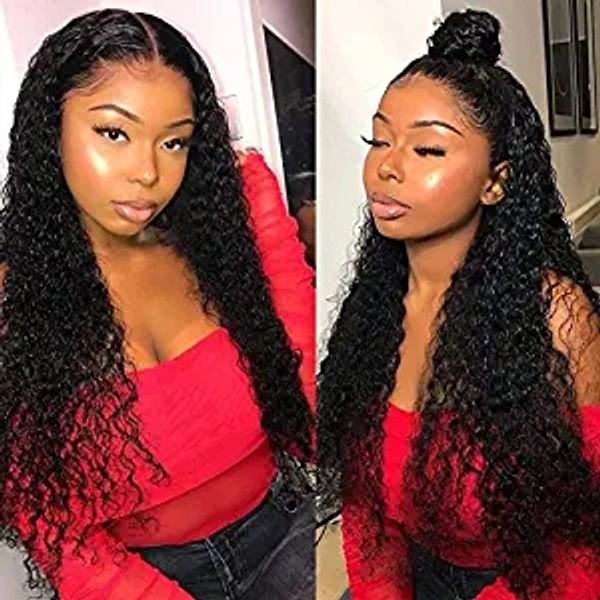 

malaysian virgin hair lace front wigs deep wave adjustable band pre plucked human hair 360 lace wigs deep wave curly 130%density 16", Black;brown