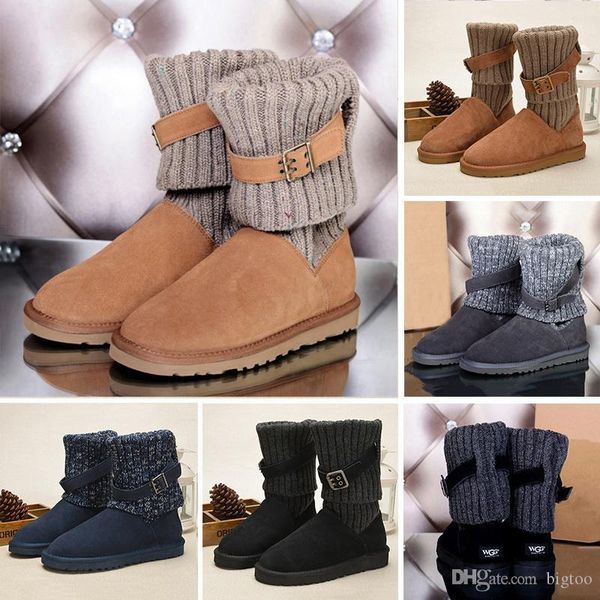 

2019 1003175 sweater knee boots ankle boots australia classic brand womens girl knitting wool tie black grey blue winter snow boots