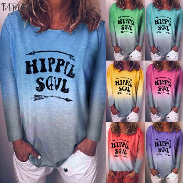 

new tshirt v neck women casual gradient color hippie soul long sleeve t shirt haut femme camiseta mujer women harajuku, White