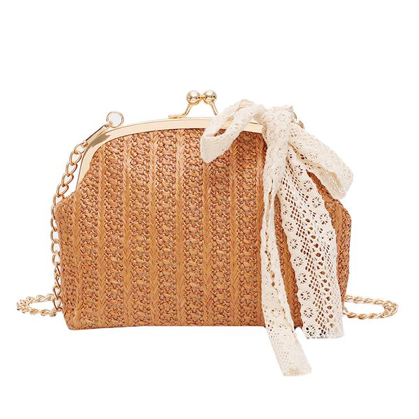 

women lace ribbons flap handbags sweet straw messenger shoulder bag pouch female chains crossbody mini bags