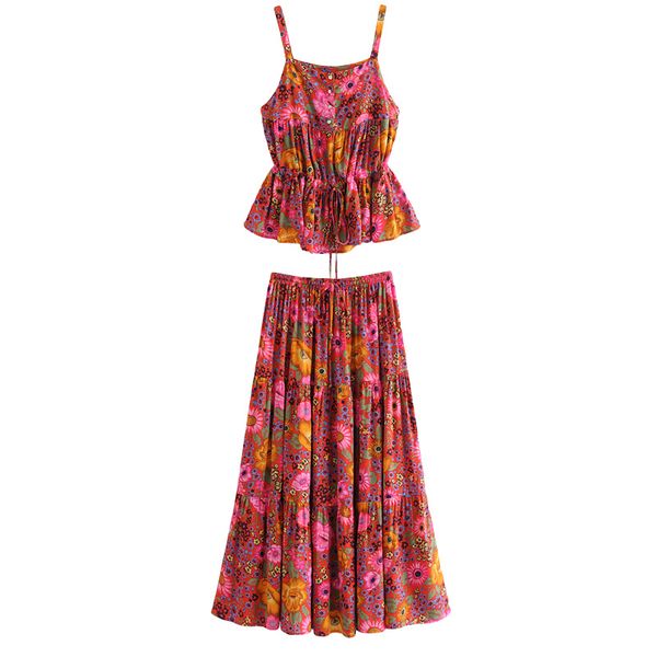 

fashion suit female print sling high waist big swing skirt two-piece temperament casual women's 2019 spring and summer new style, White