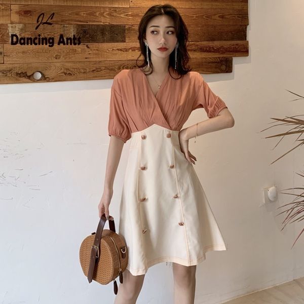 

женщины a-line платье v-образным вырезом с коротким рукавом тонкий платье тренд 2020 лето новый женский элегантный французский ретро платья, Black;gray