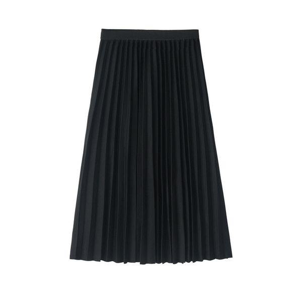 

skirts 064 women skirt high waist pleated midi female jumper ladies a-line saia vintage spring, Black