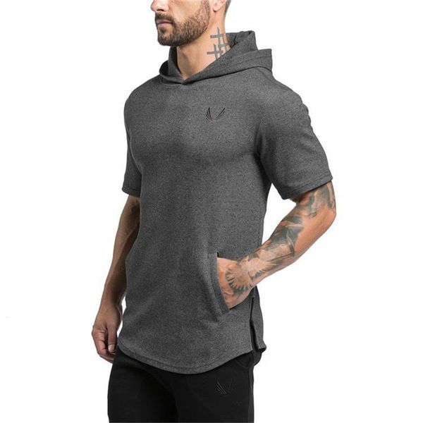 

2019 men bodybuilding running hoodies cotton sportswear jackets gym hoody sports short sleeve men's slim fitness hooded jackets, Black;red