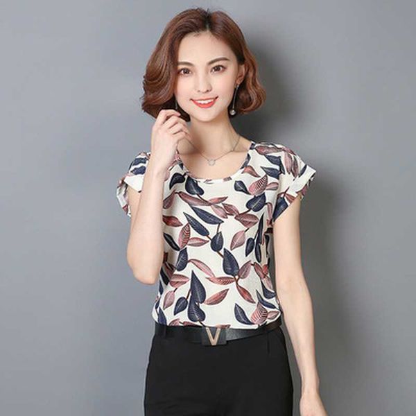 

keatingberus women blouse shirt fashion short-sleeved women casual loose chiffon blouse ladies chiffon plus size shirt 1375, White