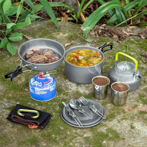 

11pcs outdoor 950g cookware kettle cup pot set camping tableware mess kit carabiner for camping trekking picnic travel tableware