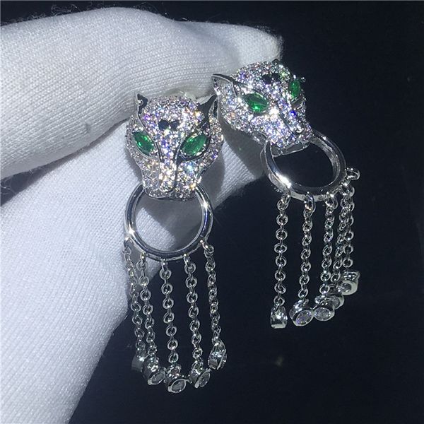 Vintage leopardo borlas gota pendiente 925 plata esterlina 5A Zircon Cz fiesta boda pendientes colgantes para mujer joyería nupcial