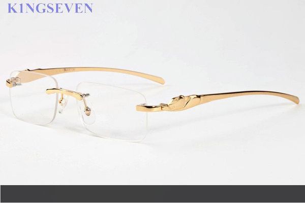 

qulaity brand sunglasses men women rimless buffalo horn glasses with red box case green clear lenses gold oculos gafas lunettes, White;black