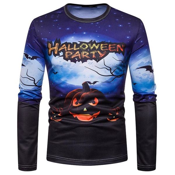 

halloween party digital printed designer long sleeve tshirts pumpkin print crew neck mens mens tees, White;black