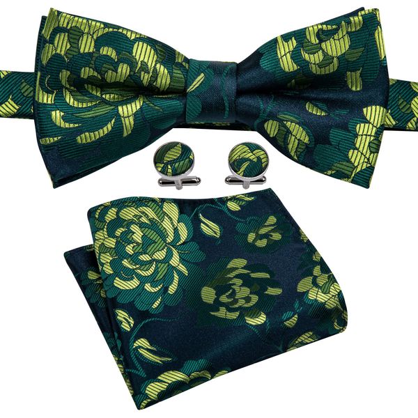 

hi-tie green floral jacquard woven silk bow tie set standard fastest delivered men accessories wedding business ng shipping lh-896, Black;gray