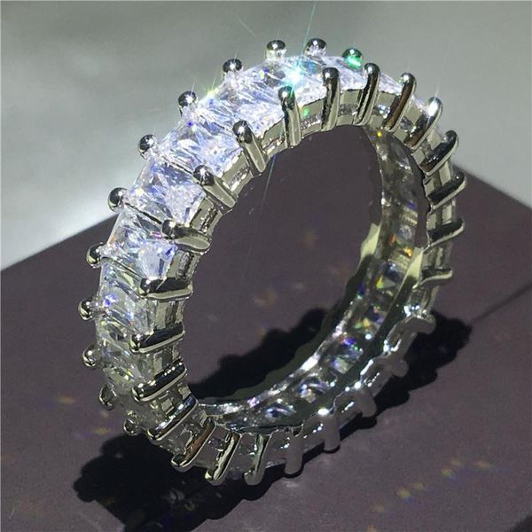 

2018 tennis jewelry 925 sterling silver ring princess cut sona 5a zircon stone engagement wedding band rings for women men gift, Slivery;golden