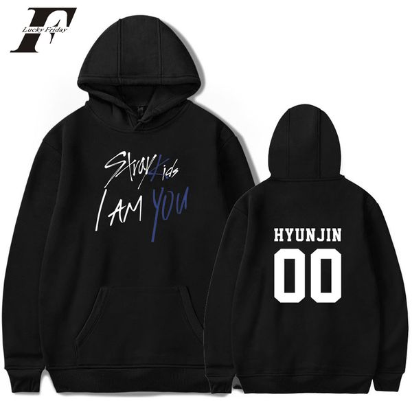 

bts harajuku stray kids i am you idol oversized hoodies sweatshirts women member hyun jin cotton long sleeve hip hop clothes, Black