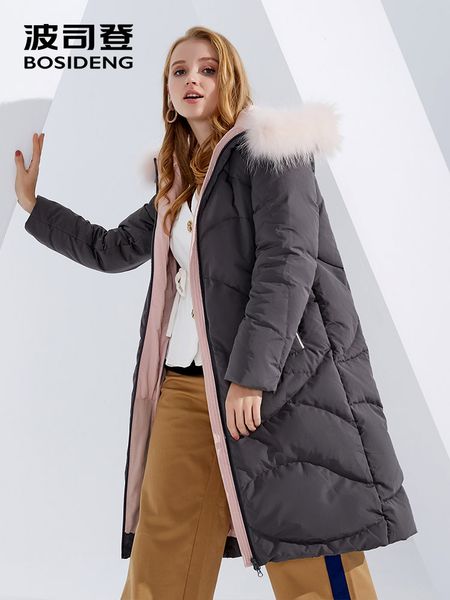 

bosideng women's down jacket 2018 winter new fashion big real fur collar hooded long down coat warm thick outerwear b80141554ds, Black