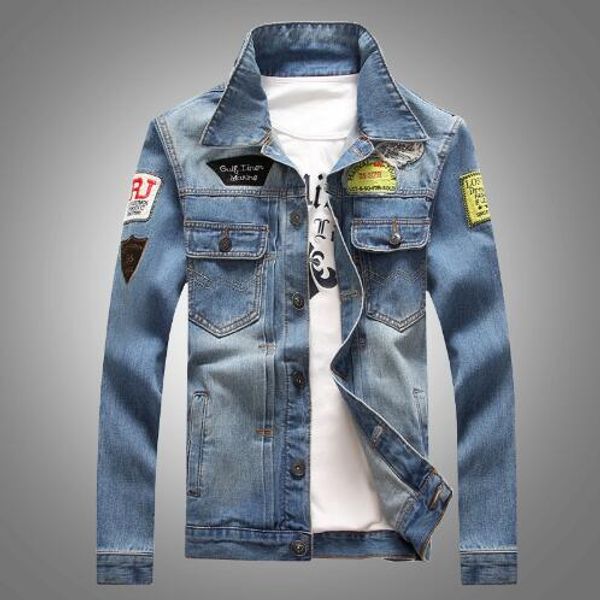 

2019 мужчины джинсовой куртки вскользь тонкий jean пальто куртки на открытом воздухе мода осень с длинным рукавом лоскутная outwear мужчина, Black;brown