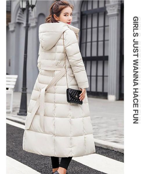 

women's 90% white duck down coat extra-long down jacket winter thick warm outwear hooded long parka, Black