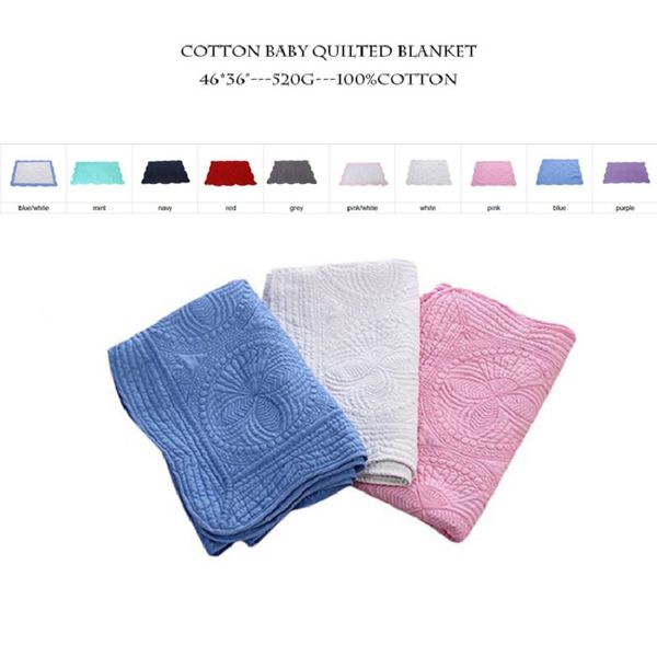 Gesteppte Decken aus Baumwolle im Großhandel, Rohlinge, Marineblau, weiße Rüschen, Kleinkind-Baby-Geschenkdecke, 10 Farben, Baby-Wickeltücher DOM538