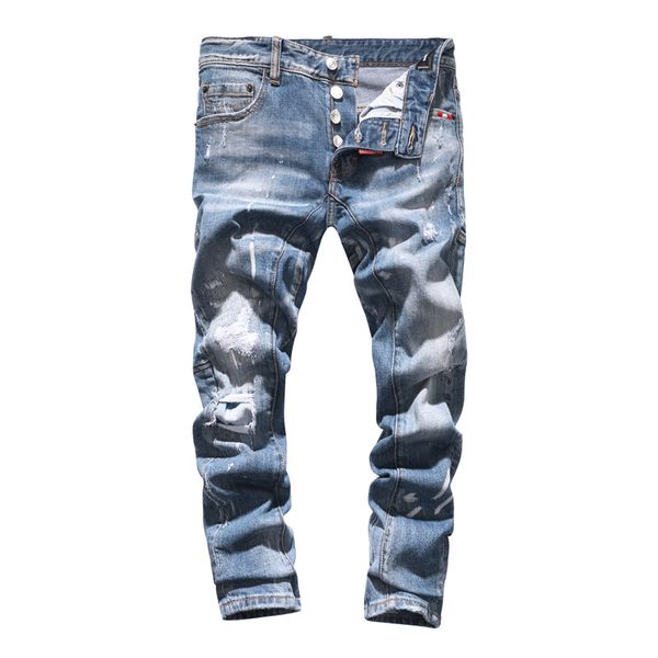 

2020 new mens designer jeans 2020 men ripped denim tearing jeans cotton fashion mens skinny jeans motorcycle mens joggers, Blue