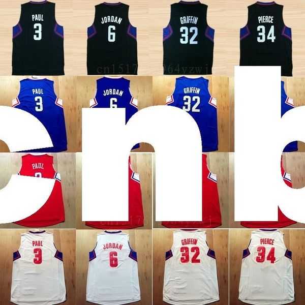 

2016 баскетбол 3 пол джерси мода мужская 32 блейк гриффин спортивные майки 34 пол пирс команда цвет красный синий белый черный ncaa college, Black;blue