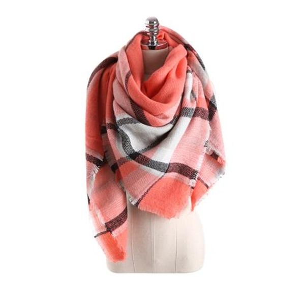 

european and american scarves women's winter long shawl plaid color imitation cashmere large square scarf ing, Blue;gray
