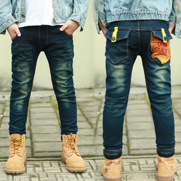 

ienens 5-13y детская одежда для мальчиков узкие джинсы классические брюки детская джинсовая одежда длинные брюки baby boy повседневные брюки, Blue