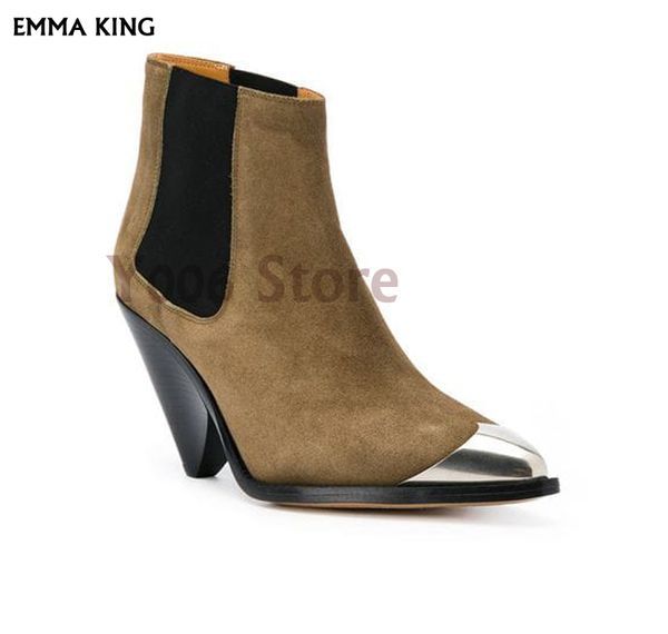 

new spring/autumn metal cover pointed toe spike heels ankle boots for women booties fashion botas mujer2019 fashion shoes woman, Black