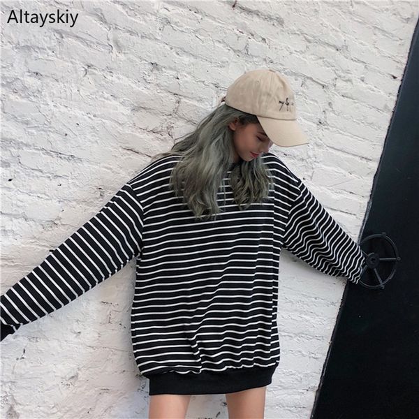 

hoodies women 2019 o-neck striped loose all-match korean style harajuku soft trendy sweatshirts womens retro full pullovers chic, Black