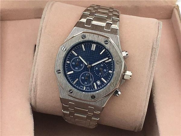 

luxury mens designer watches chronograph movement watches full stainless steel 5atm waterproof super luminous montre de luxe, Slivery;brown