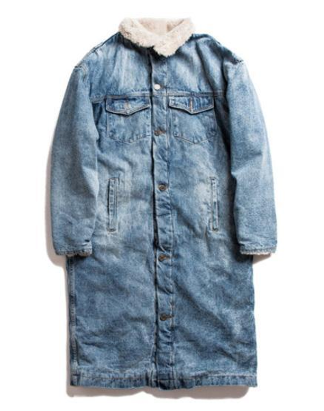 

winter long parka jacket kanye west hip hop streetwear women men fleece quilted denim jackets warm outdoor coats outerweardd22#, Tan;black