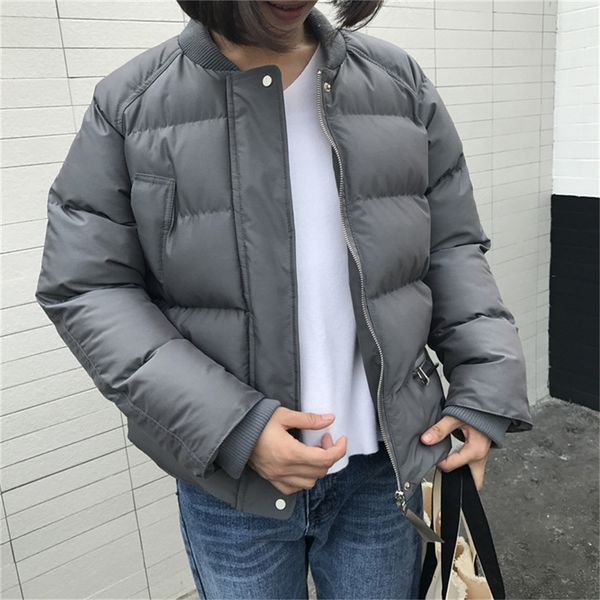 

thicken warm winter jacket women 2018 solid warm long sleeve winter jacket cotton padded outerwear slim coats ladies short parka, Black