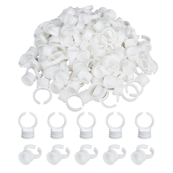 

200 pieces tattoo glue ring holder disposable plastic nail art makeup eyelash extension rings