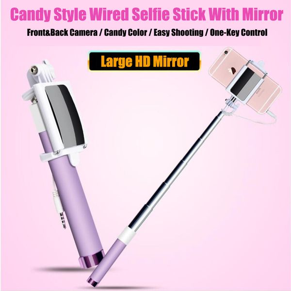 

portable handheld extendable monopod selfie stick with back hd mirror for iphone 5 6 plus samsung huawei sony lg xiaomi oppo