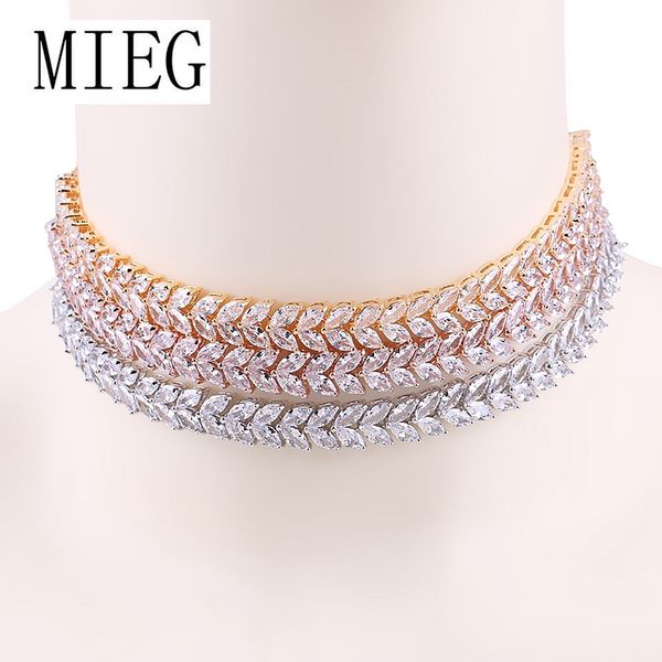 

mieg brand marquise leaf cubic zirconia zircon cz shinning tennis choker necklaces for women jewelry, Silver