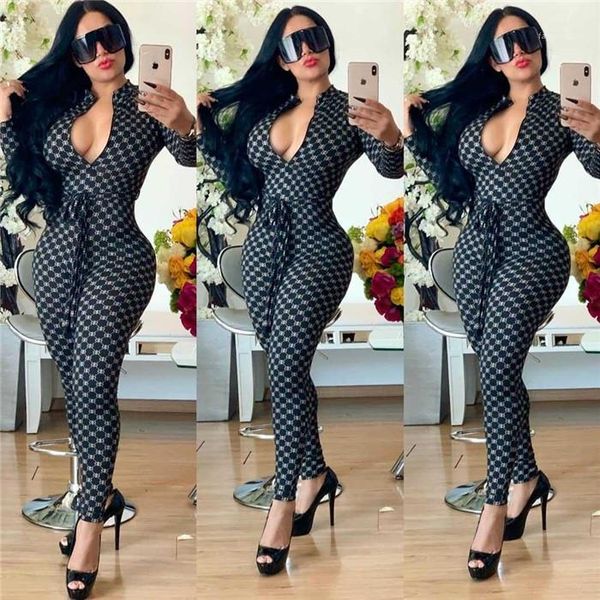 

long sleeve v neck designer female clothing summer autumn fashion casual apparel womens floral peint jumpsuits, Black;white