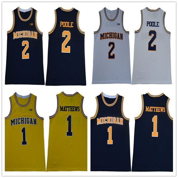 

2020 men ncaa michigan wolverine 1 charles matthews 2 pool 25 juwan howard white navy yellow basketball jersey college embroidered stitched, Black