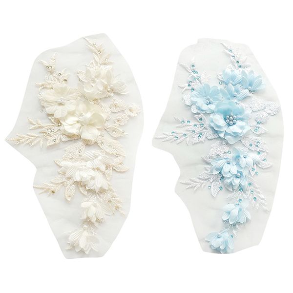 

2pcs beaded drilling lace bridal beaded flowers embroidery patches for clothing wedding diy decor dress iron on sewing appli