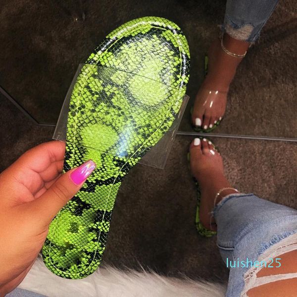 

sagace slipper summer ladies trend snake transparent slippers casual beach shoes round toe serpentine flat causal slipper l25, Black