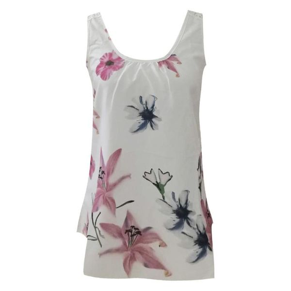 

лето цветочный принт повседневные топы женщины 2020 без рукавов дамы майка сексуальная женская одежда милые топы для женщин женская одежда, White