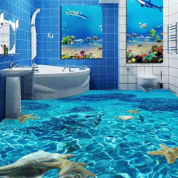 

пользовательские 3d настенные обои для пола морская вода морская звезда спальня ванная комната туалеты водонепроницаемый самоклеящийся насти