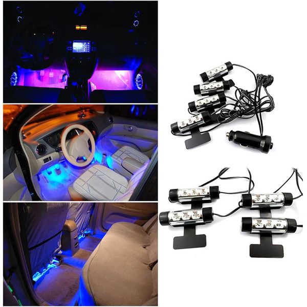 

4pcs/set 12v blue led auto car light dash floor decorative atmosphere lamp car decorative lamp powered by cigarette lighter