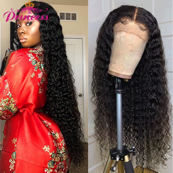 

beautiful princess deep wave lace front wig brazilian remy human hair wigs pre plucked hair line with baby for black women, Black;brown
