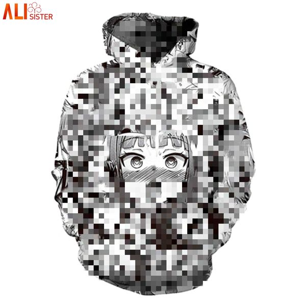 

3d hoodies hooded women men funny shy girl face sweatshirt hentai manga streetwear harajuku oversized zip up jackets, Black