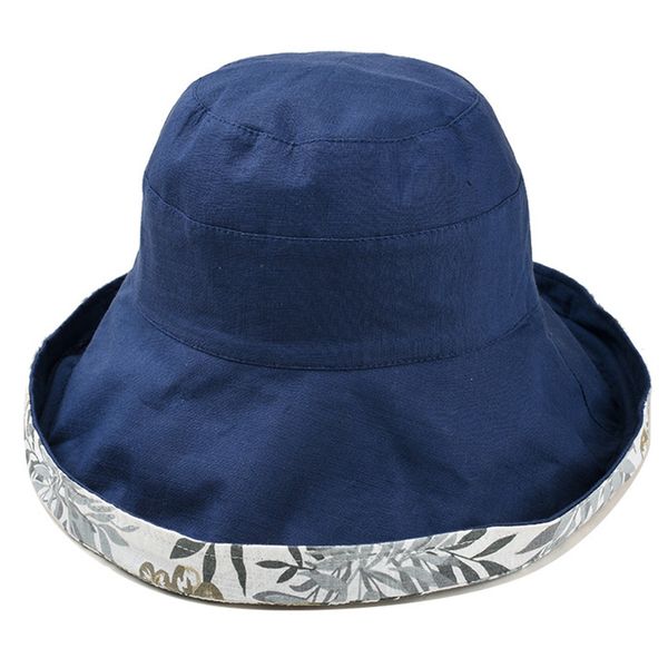 

two side wide brim cotton foldable sun hat for women flower vacation japanese anti-uv beach hat summer panama bucket