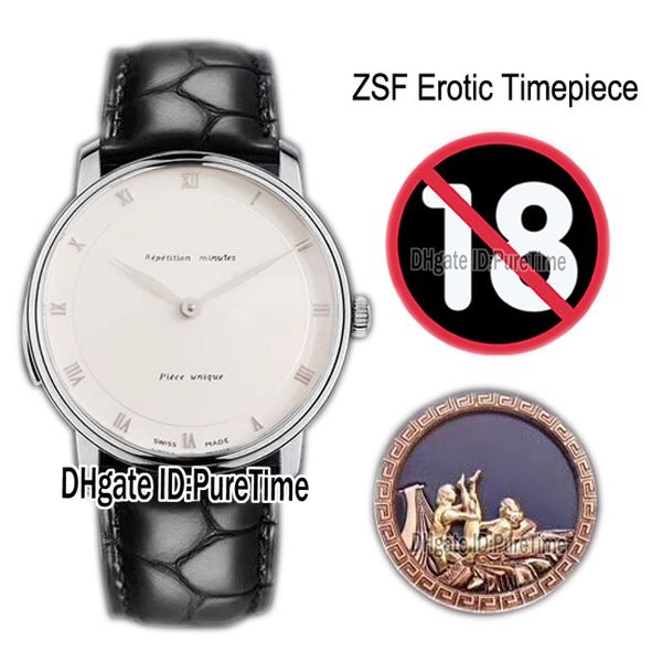 

new zsf le brassus carrousel erotic timepiece automatic mens watch white dial silver roman markers black leather puretime(same exercise) a01, Slivery;brown