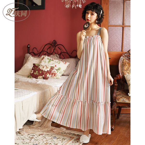 

women's sleepwear summer cute striped suspenders nightdress students sweet princess sleep wear sleeping dress home sleepshirts, Black;red
