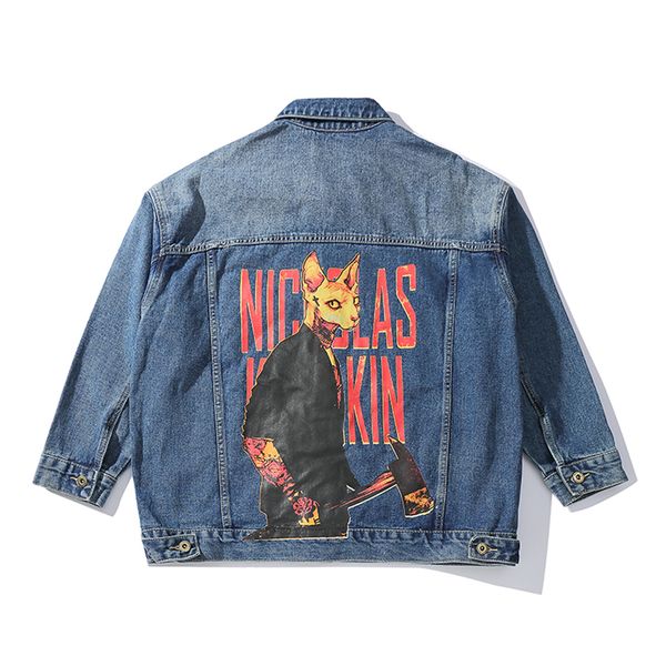 

kangaroo letter print windbreaker jeans jacket men chaqueta hombre streetwear cuople denim coat loose casual harajuku jackets, Black;brown